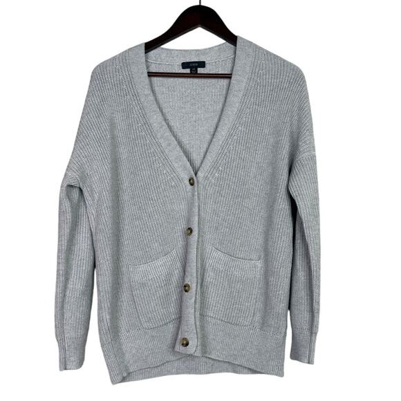 J.Crew Cashmere Oversized Button Down Cardigan Sweater Patch Pocket XS Grey - Picture 1 of 15